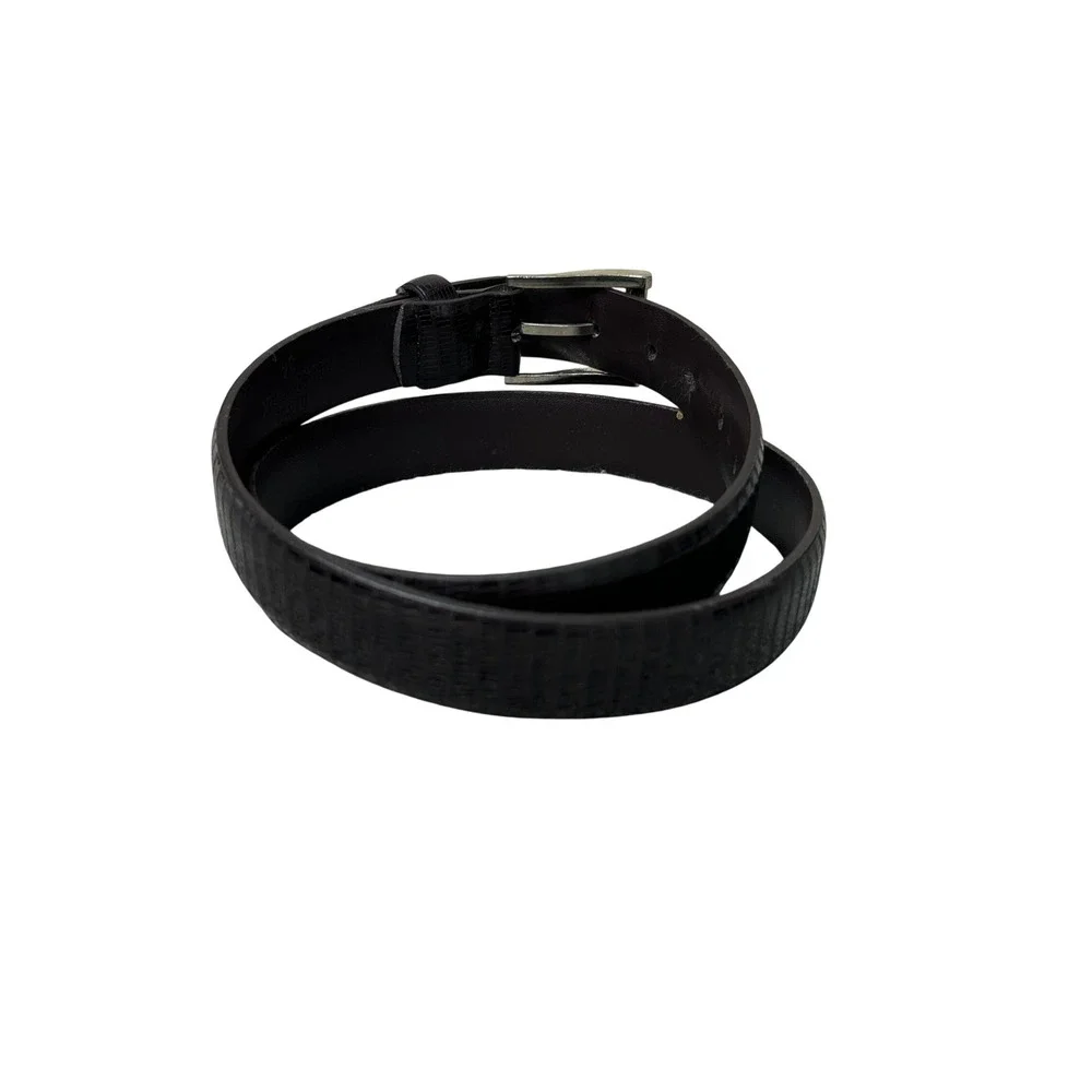 Mens Brown Lizard Embossed Genuine Leather Belt Size 34 Silver Buckle Dress Belt